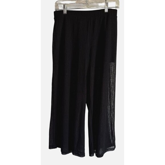 Favlux Fashion Womens Sheer Striped Black Wide-Leg Pants L 21" Inseam Pull On - Picture 2 of 7